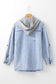 Mist Blue Oversized Contrast Hooded Denim Jacket