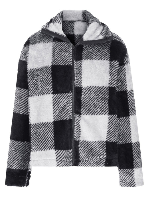 Full Size Plaid Zip Up Long Sleeve Jacket