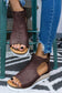 Brown PU Cutout Buckle Strap Platform Slides Shoes