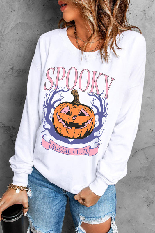 Beige SPOOKY SOCIAL CLUB Halloween Pumpkin Graphic Sweatshirt