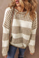 Brown Stripe Drop Shoulder Round Neck Loose Sweater