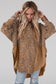 Brown Printed Raw Edge Leopard Patchwork Oversized Blouse