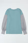 Gray Colorblock Striped Bishop Sleeve Top