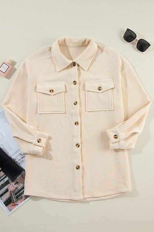 Chestnut Corduroy Flap Pocket Button Up Shacket