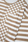 Khaki Checkerboard Striped Patchwork Lantern Sleeve Pocketed Blouse