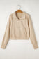 Green Zip Up Stand Collar Ribbed Thumbhole Sleeve Sweatshirt