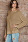Gray Waffle Knit Drop Sleeve Side Slits Oversized Top