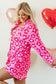 Pink Flower Print Long Sleeve Shirt Shorts Pajamas Set