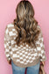 Black Checkered Print Drop Shoulder Round Neck Sweater