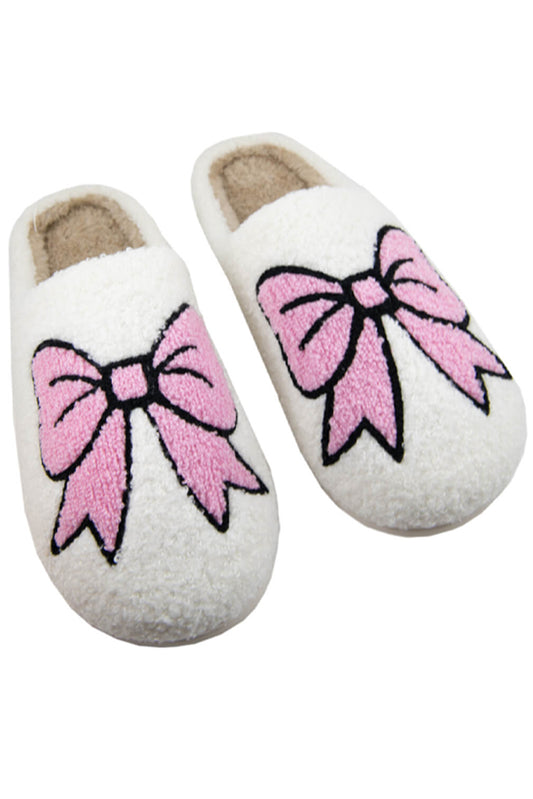 Bowknot Pattern Fuzzy Winter Home Slippers