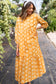 Yellow Flower Print Bracelet Sleeve Buttons Collared Maxi Dress