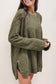 Gray Waffle Knit Drop Sleeve Side Slits Oversized Top