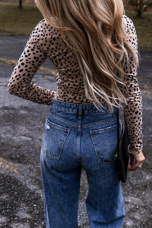 Leopard Print Scoop Neck Slim Fit Bodysuit