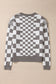 Black Checkered Print Drop Shoulder Round Neck Sweater