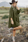 Gold Flame Corduroy Snap Buttons Empire Waist Bracelet Sleeve Dress