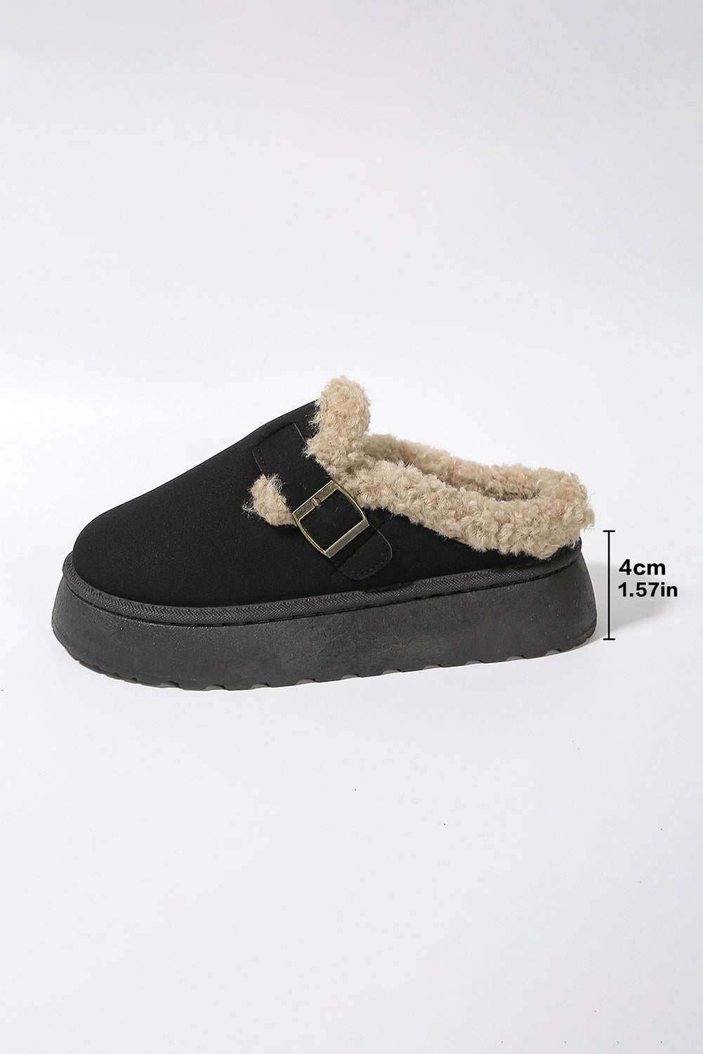 Brown Plush Patched Buckle Decor Thick Sole Thermal Slippers