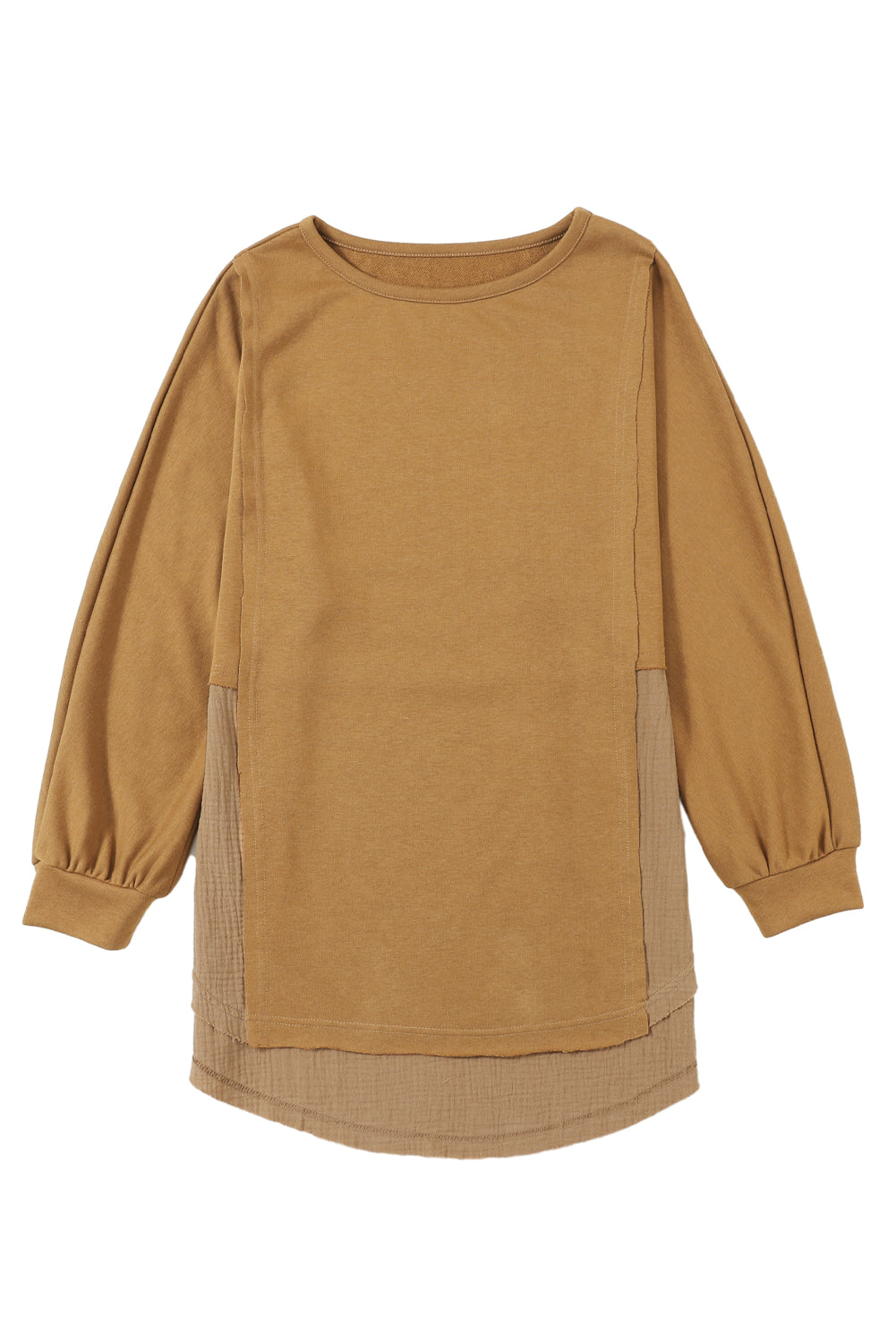 Crinkle Splicing Raw Hem High Low Oversized Blouse