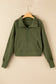 Green Zip Up Stand Collar Ribbed Thumbhole Sleeve Sweatshirt