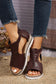 Brown PU Cutout Buckle Strap Platform Slides Shoes