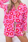 Pink Flower Print Long Sleeve Shirt Shorts Pajamas Set