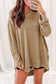 Gray Waffle Knit Drop Sleeve Side Slits Oversized Top