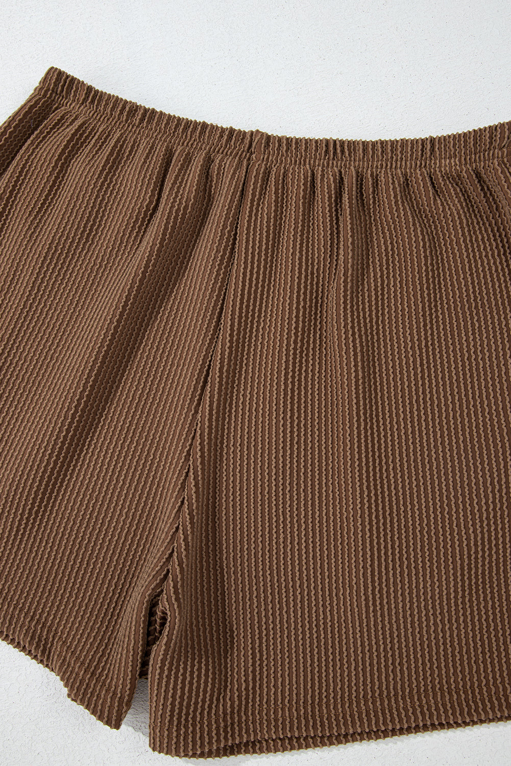 Casual Corded Knit Long Sleeve Top and High Waist Shorts Set