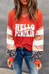 Hello Pumpkin Graphic Leopard Striped Colorblock Sleeve V Neck Top