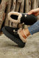 Brown Plush Patched Buckle Decor Thick Sole Thermal Slippers